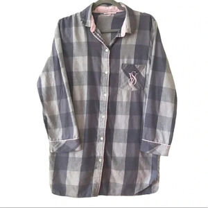 Victoria's Secret Dreamer Plaid Gray Pink Long Sleeve Shirt Pajama